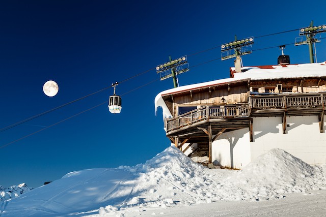 Full moon and gondola in Megève