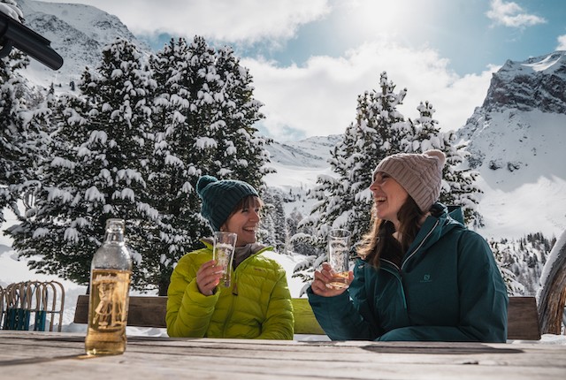 Two women enjoying beer in Zillertal