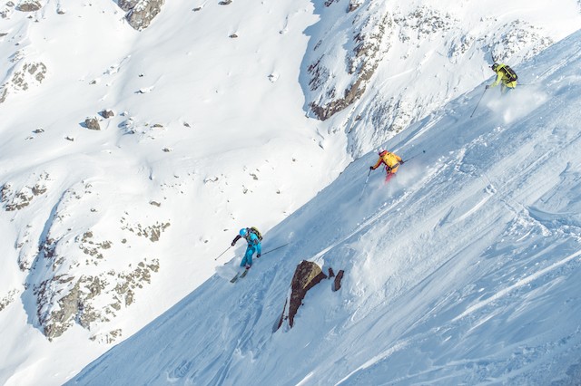 Three skiers in Ischgl backcountry