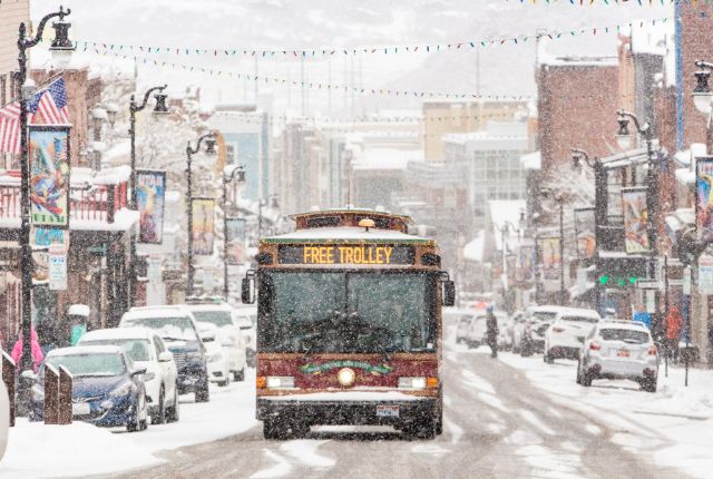 Park City, Utah Main Street trolley in winter